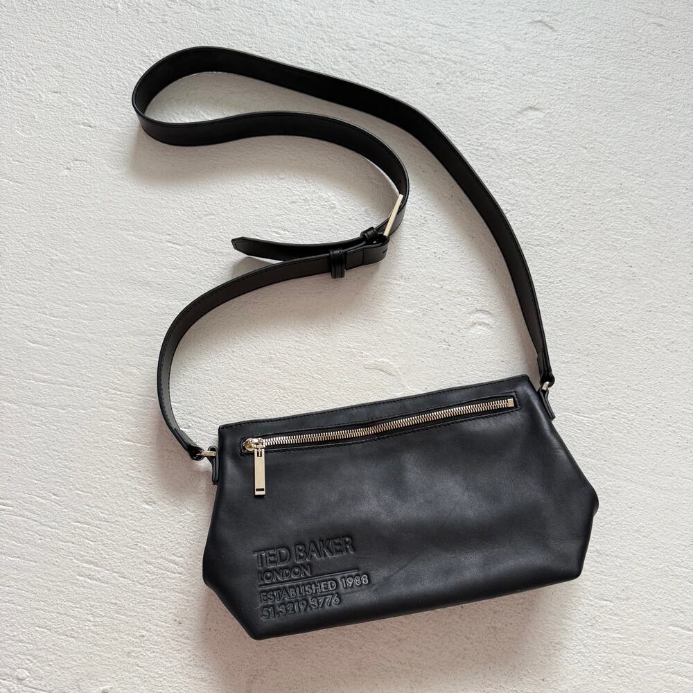 Ted Baker Black Leather Crossbody Bag Embossed Logo